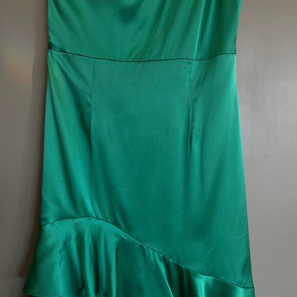 CINQ A SEPT Colina Satin One Shoulder Asymmetric Ruffle Dress Green Size 2 Chic - Picture 7 of 16